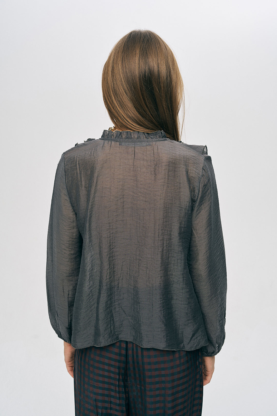 Orfeonegro Antrasit Volan Detaylı Liyosel Karışımlı Şifon Gömlek