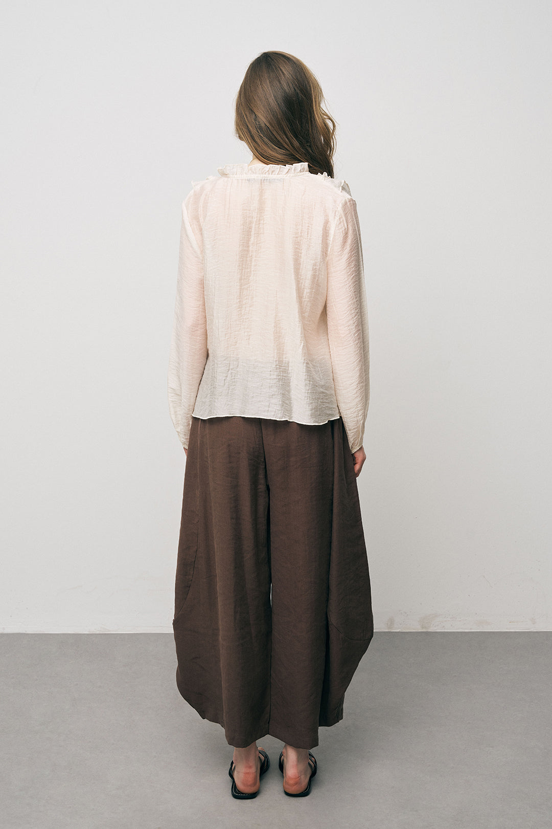 Orfeonegro Ekru Volan Detaylı Liyosel Karışımlı Şifon Gömlek