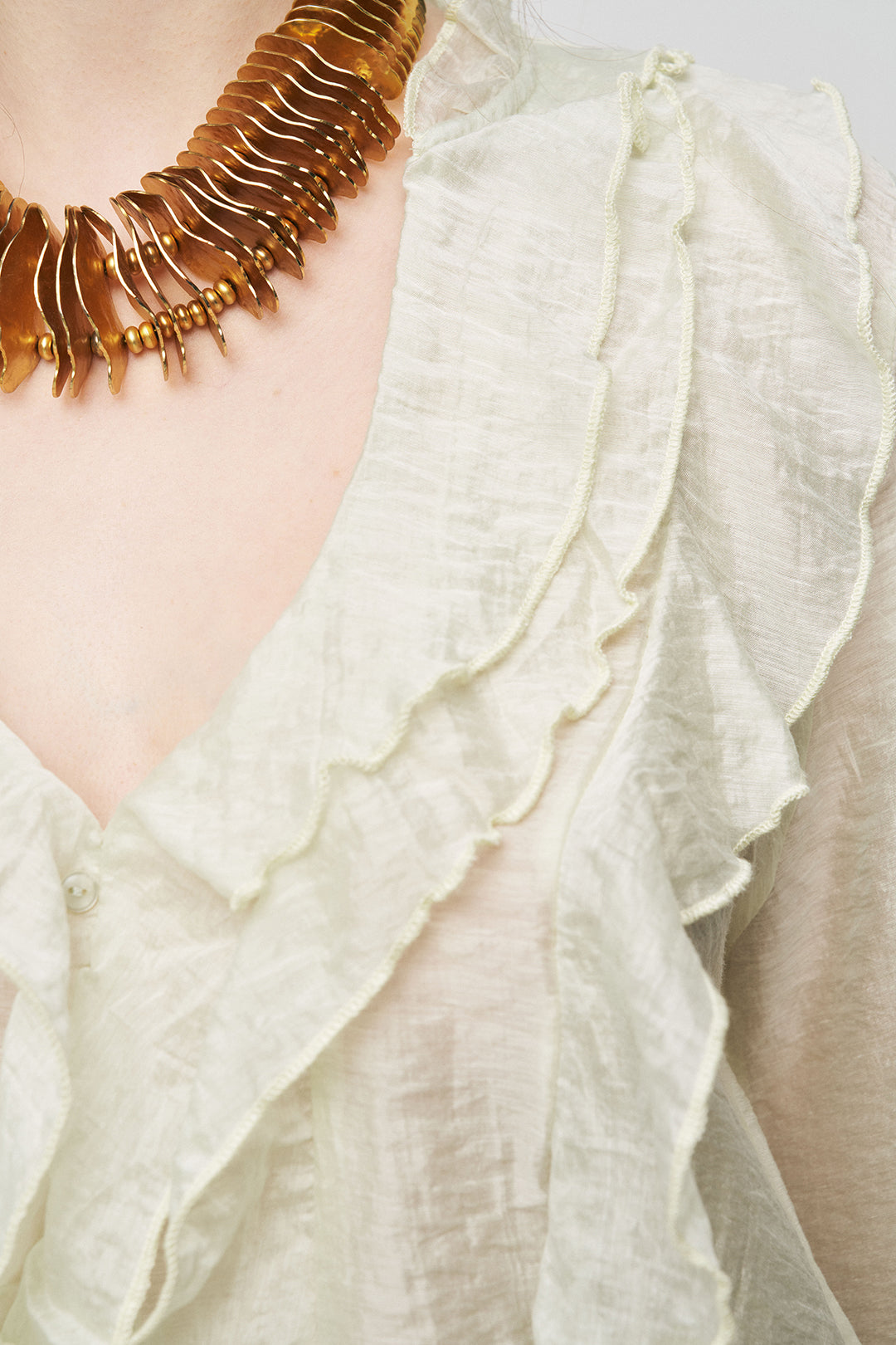 Orfeonegro Mint Volan Detaylı Liyosel Karışımlı Şifon Gömlek