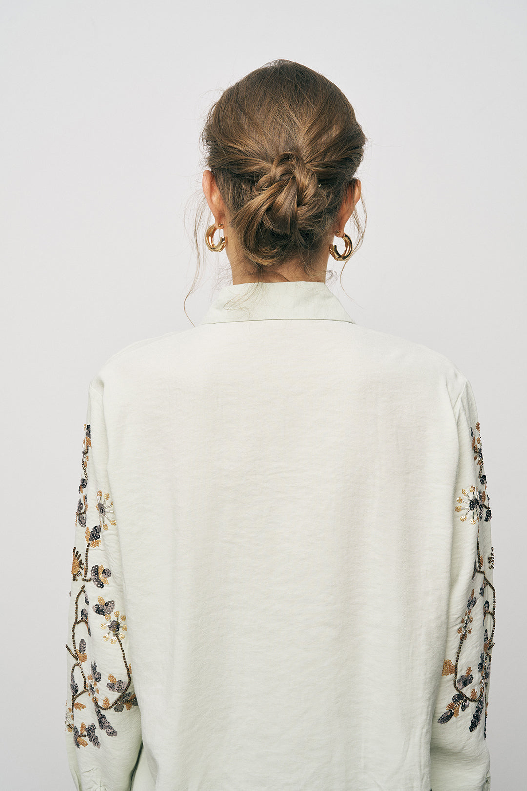 Orfeonegro Özel Tasarım Payet ve Boncuk İşlemeli Oversize Gömlek Mint