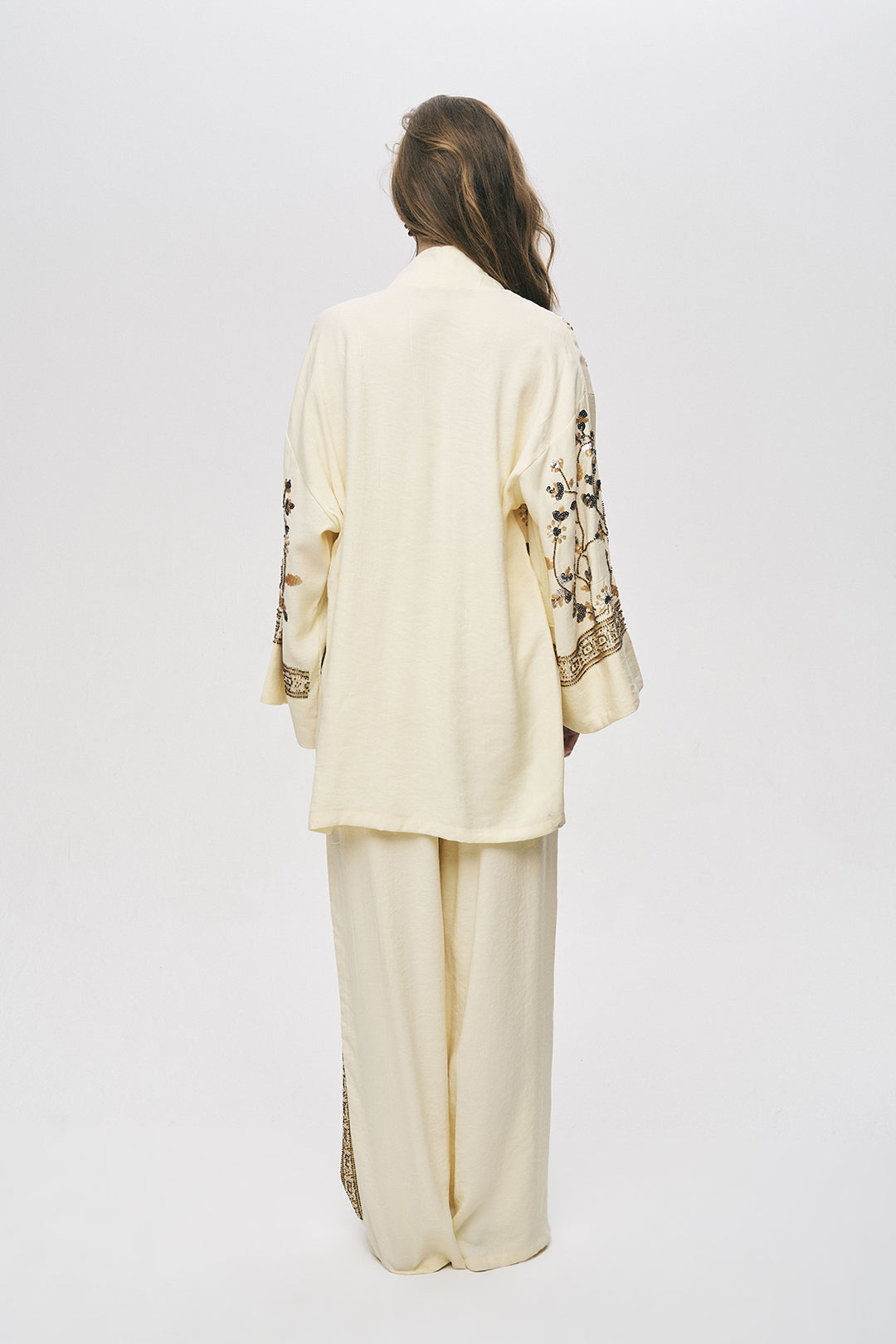 Orfeonegro Özel Tasarım Boncuk ve Nakış Detaylı Kimono Sarı