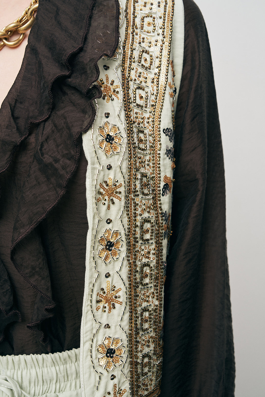 Orfeonegro Nakış ve Boncuk İşlemeli Mint Kısa Yelek