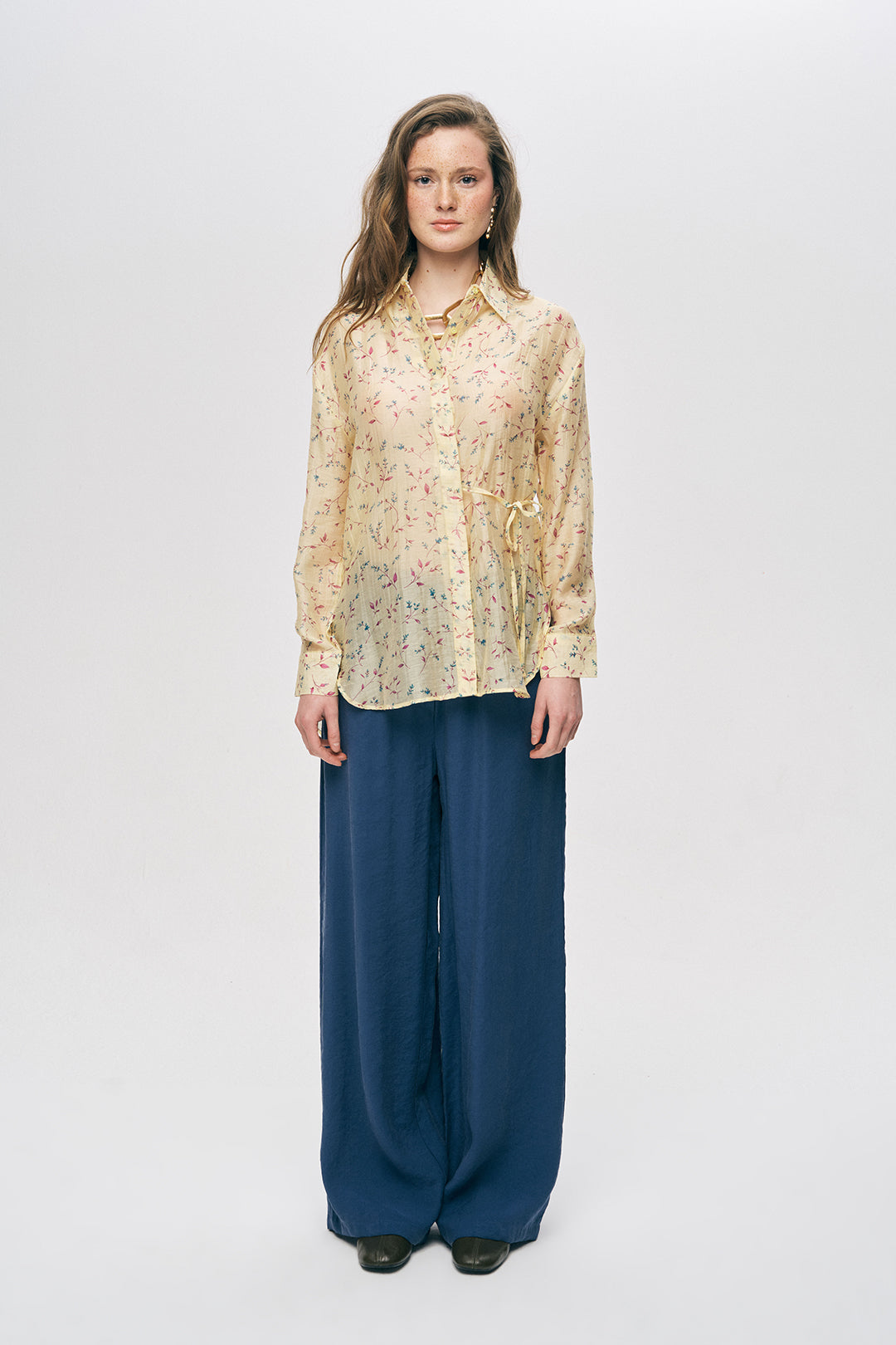 Toptan Bağlamalı Desenli Tencel Gömlek Modeli