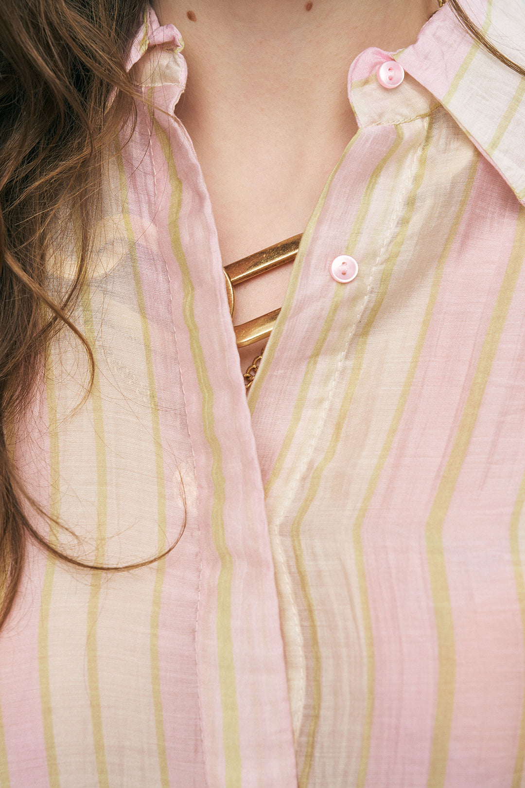 Belden Bağlamalı Çizgili Kadın Gömlek