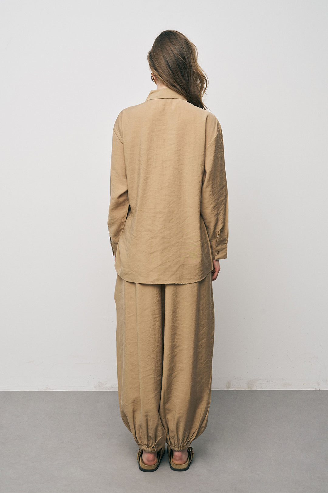 Orfeonegro Çift Kemer Aksesuarlı Karamel Uzun Kollu Gömlek