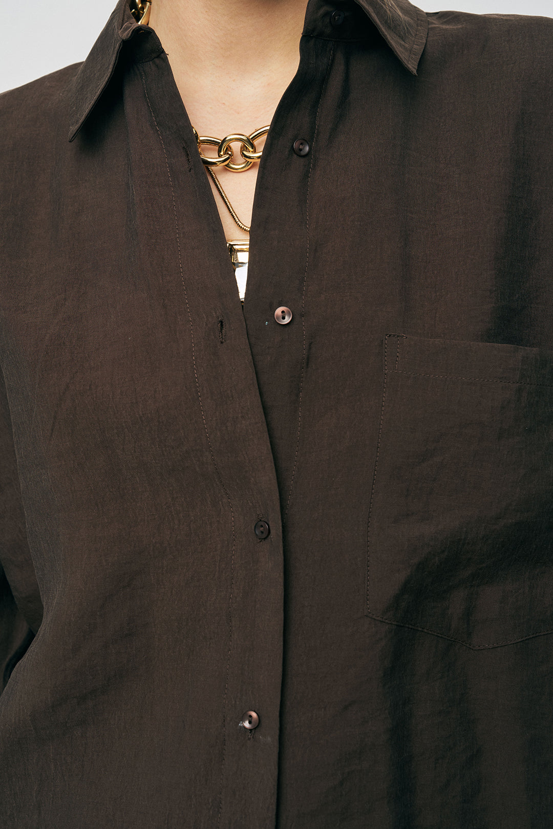 Orfeonegro Cep Detaylı Kahve Basic Gömlek