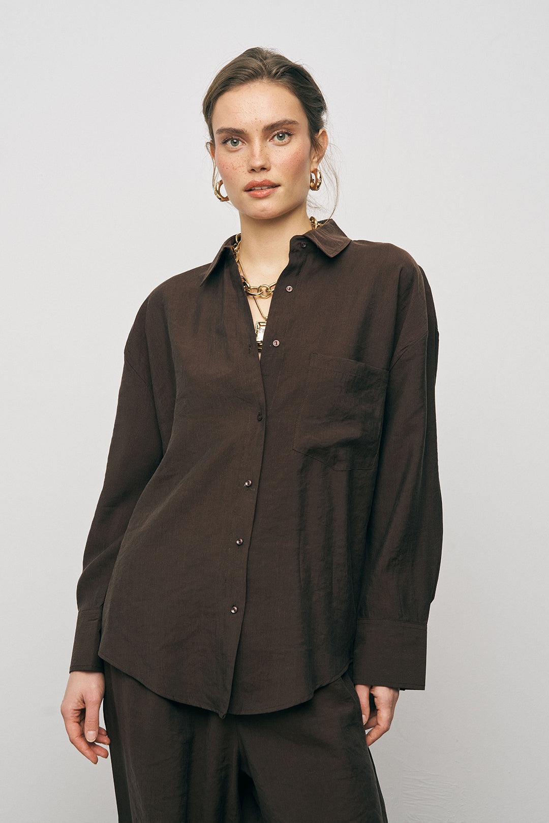Orfeonegro Cep Detaylı Kahve Basic Gömlek