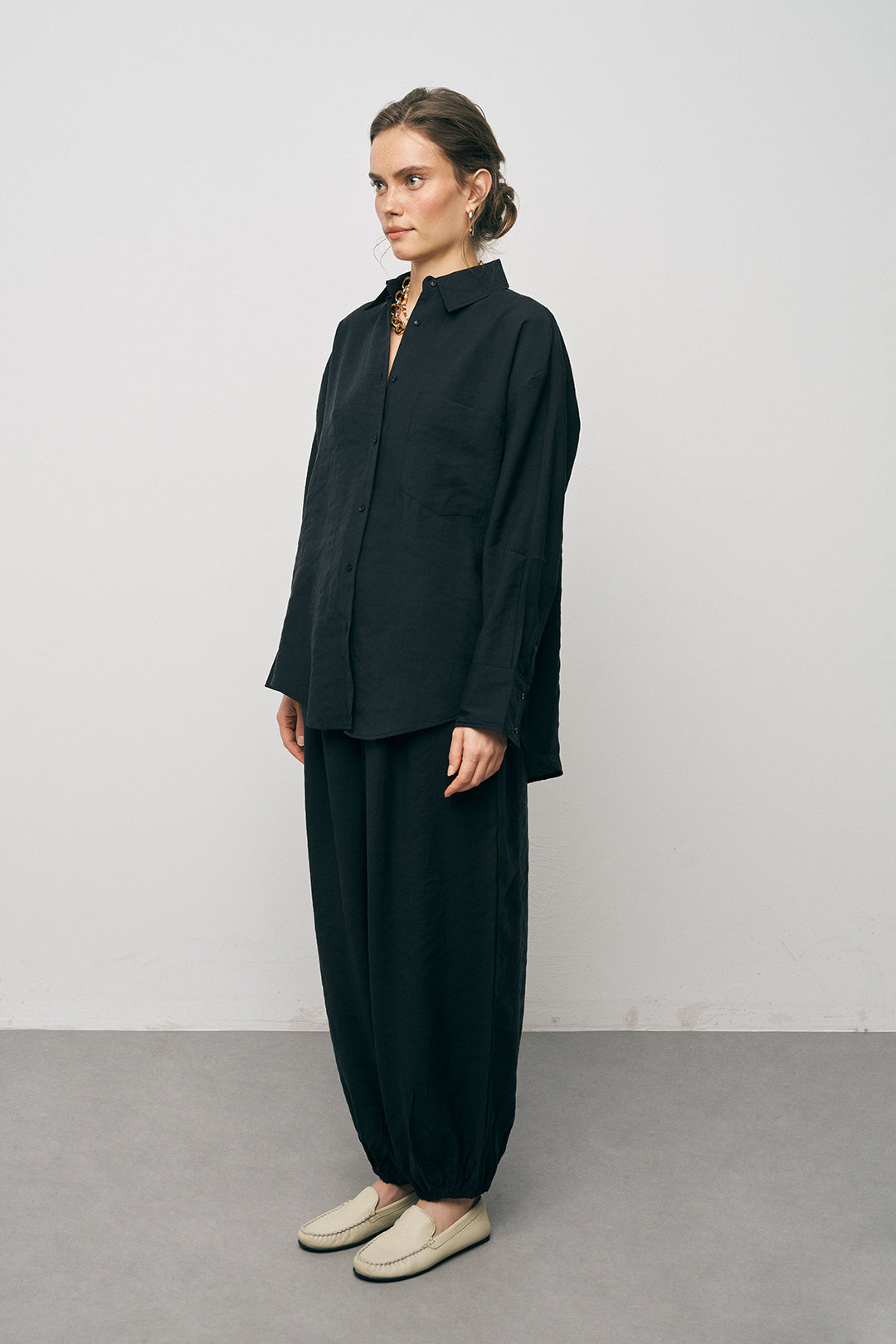 Orfeonegro Cep Detaylı Siyah Basic Gömlek