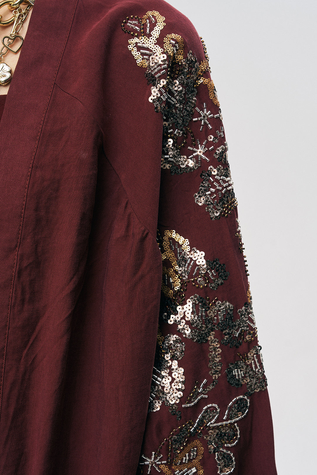 Orfeonegro Bordo Nakış ve Boncuk İşlemeli Oversize Kimono