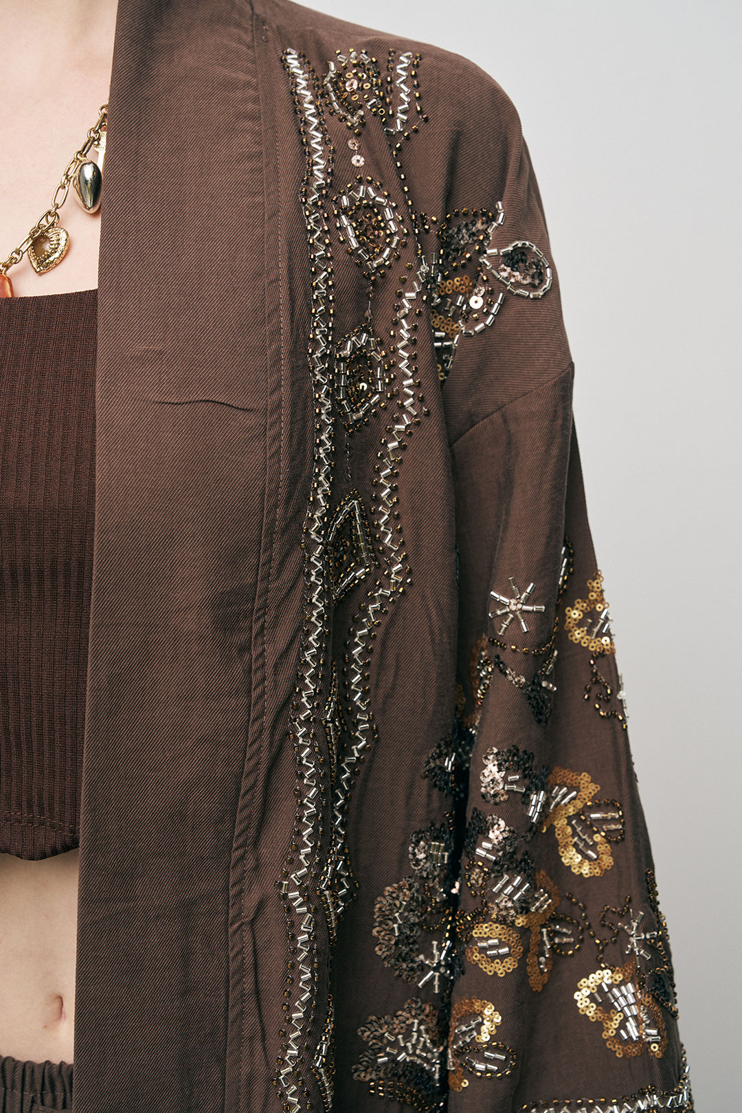 Orfeonegro Kahve Nakış İşlemeli Kimono