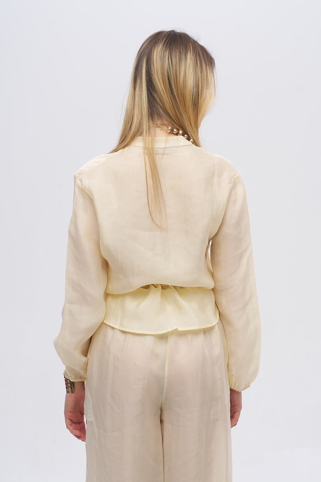 Gömlek Yaka Önden Düğmeli Kısa Kollu Dökümlü Bluz Sarı