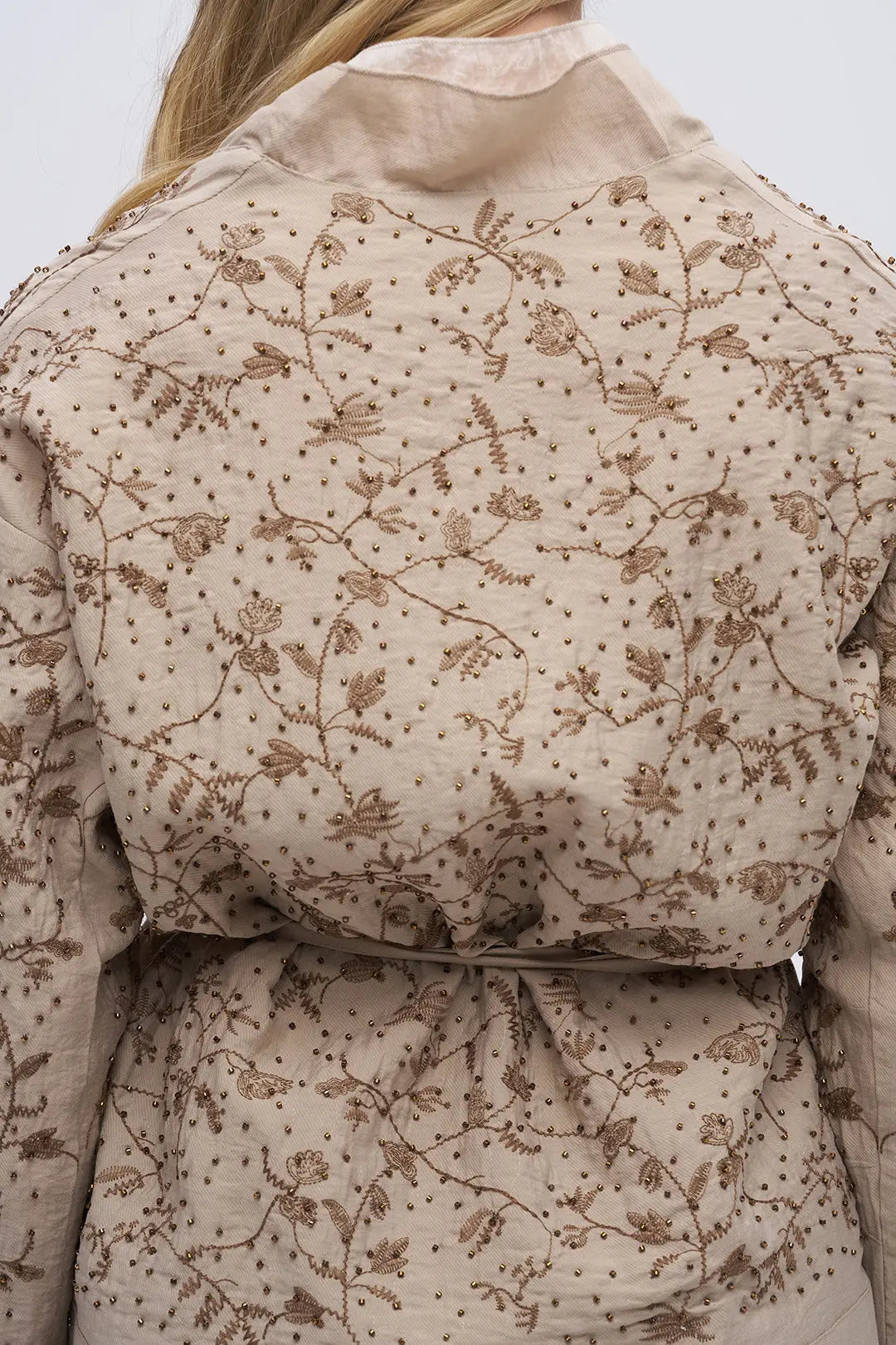 Nakış ve Boncuk İşlemeli Kimono Bej ORFEONEGRO