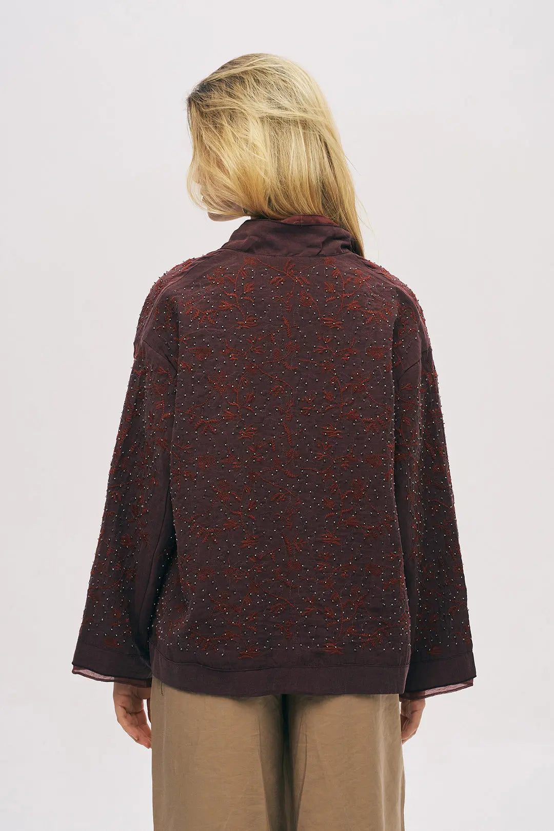 Nakış ve Boncuk İşlemeli Kimono Bordo ORFEONEGRO