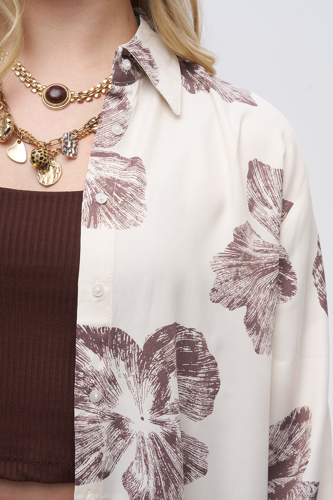 Toptan Çiçek Desenli Oversize Gömlek