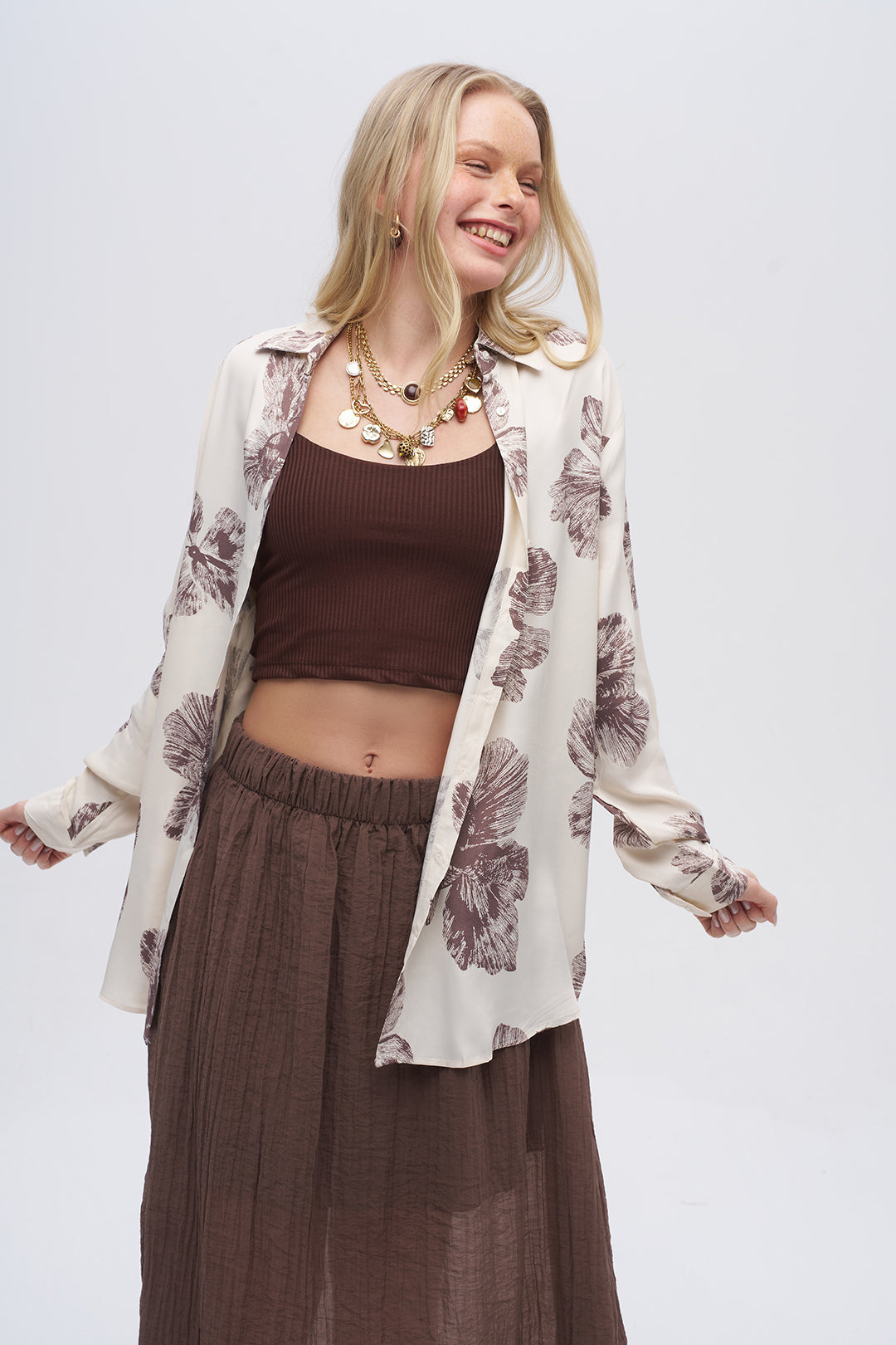 Toptan Çiçek Desenli Oversize Gömlek