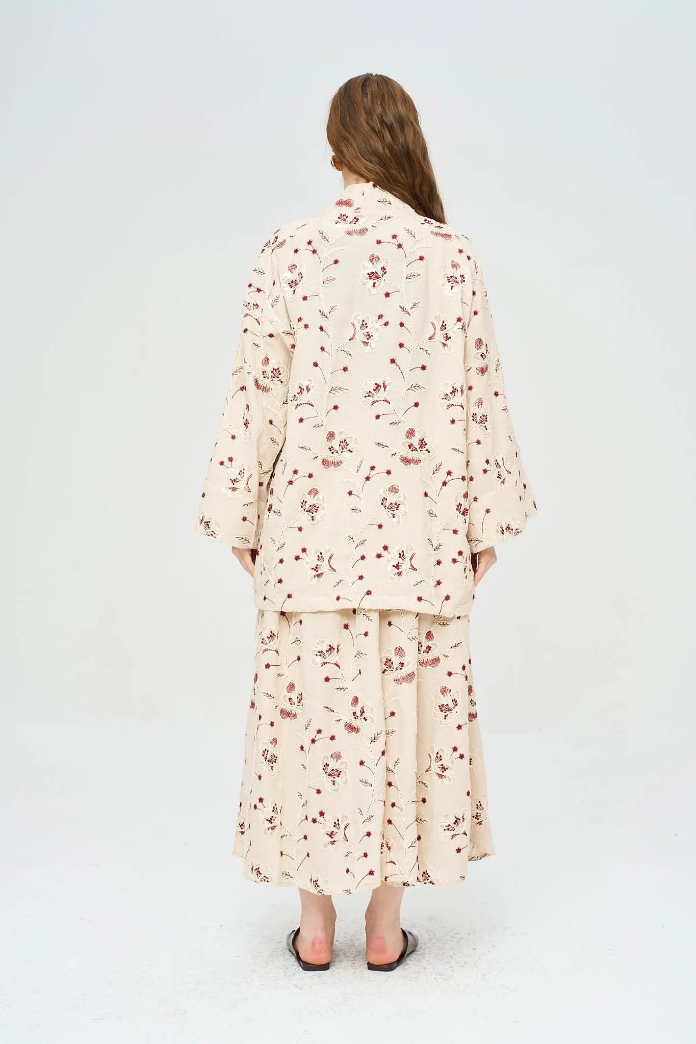 Çiçek Nakışlı ve Pullu Kimono - Bordo ORFEONEGRO