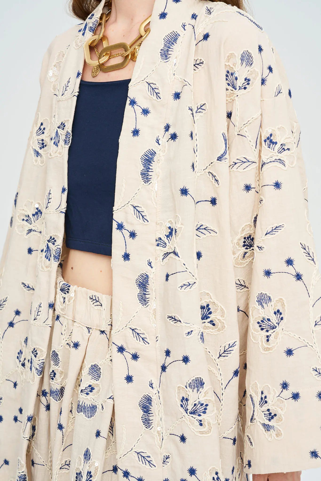 Çiçek Nakışlı ve Pullu Kimono - Laci ORFEONEGRO
