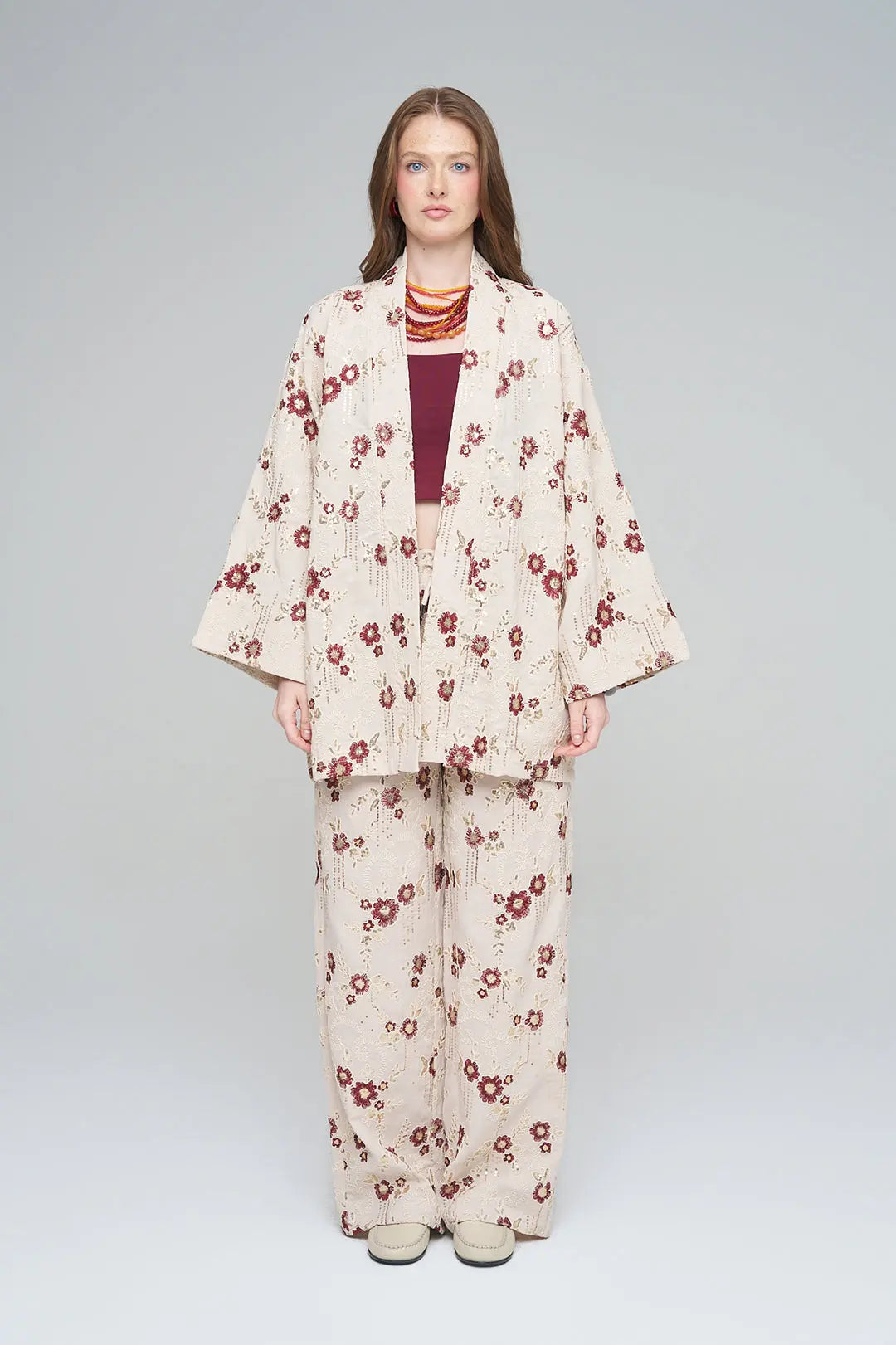 Nakışlı ve Payetli Tasarım Kimono Bordo ORFEONEGRO