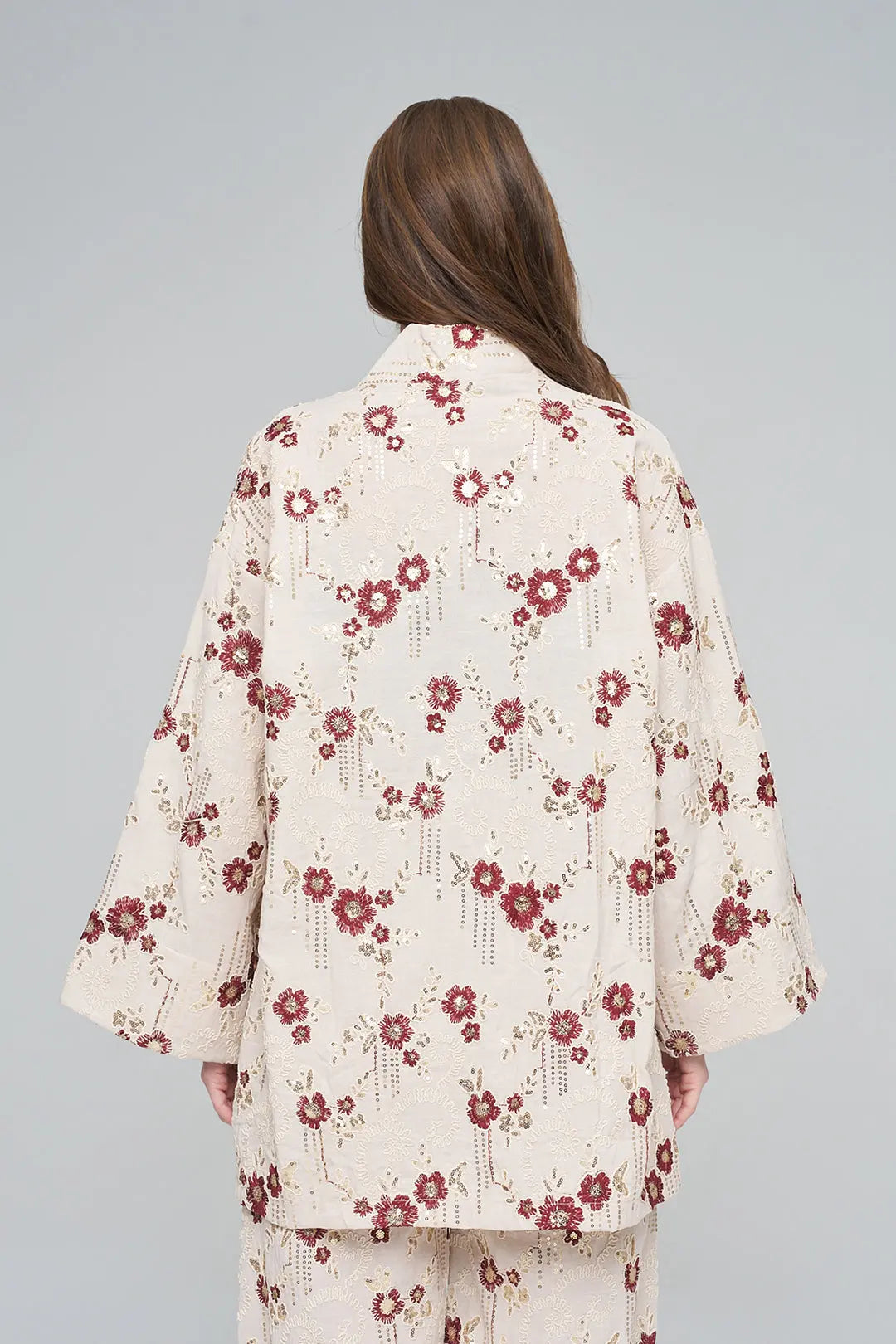 Nakışlı ve Payetli Tasarım Kimono Bordo ORFEONEGRO