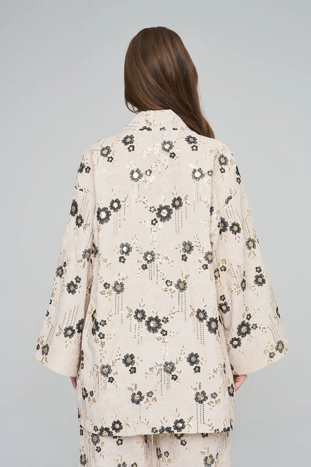 Nakışlı ve Payetli Tasarım Kimono Siyah ORFEONEGRO