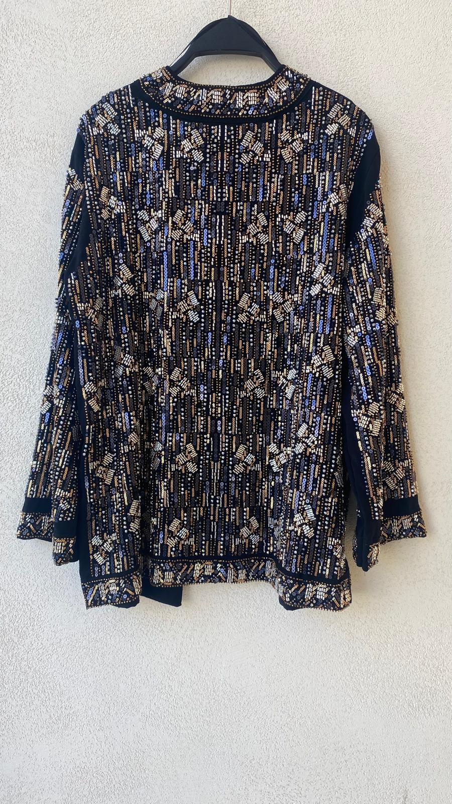 Toptan Payet ve Boncuk İşlemeli Premium Kadın Kimono Siyah