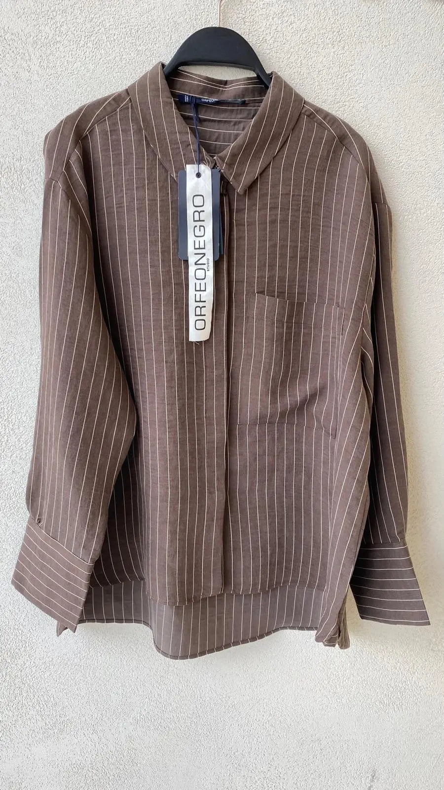 Tek Cepli Tencel Karışımlı Oversize Gömlek Kahve ORFEONEGRO