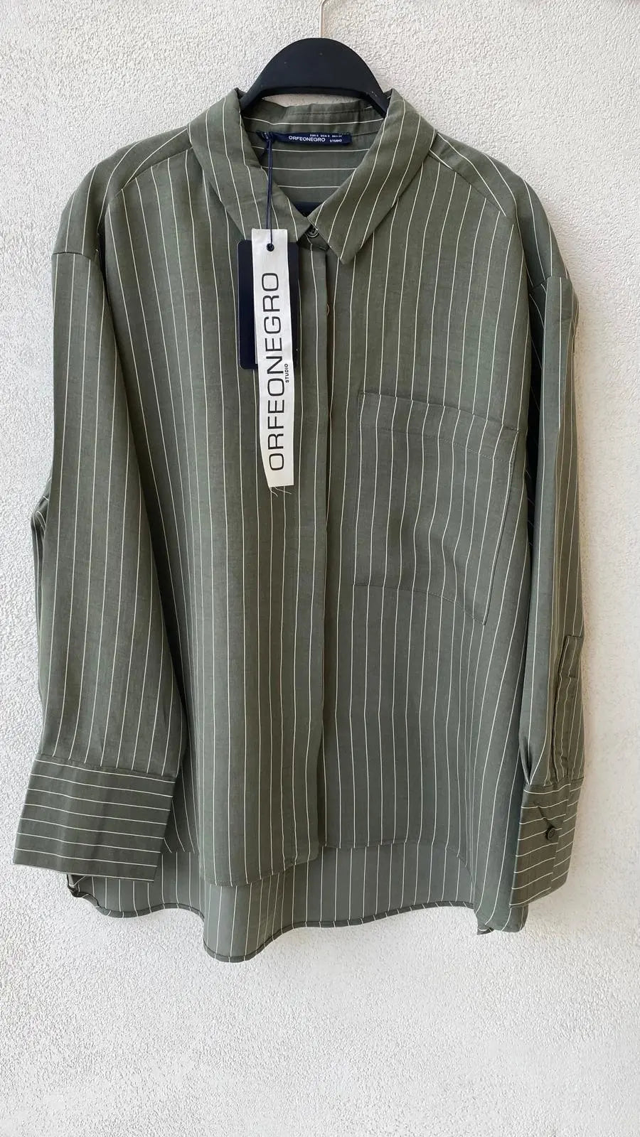Tek Cepli Tencel Karışımlı Oversize Gömlek Haki ORFEONEGRO