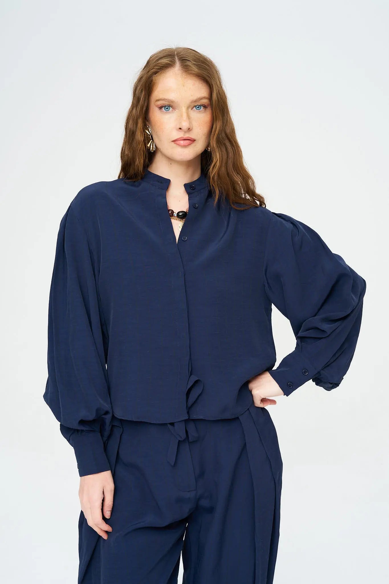 Çizgili Keten Karışımlı Kısa Laci Gömlek ORFEONEGRO
