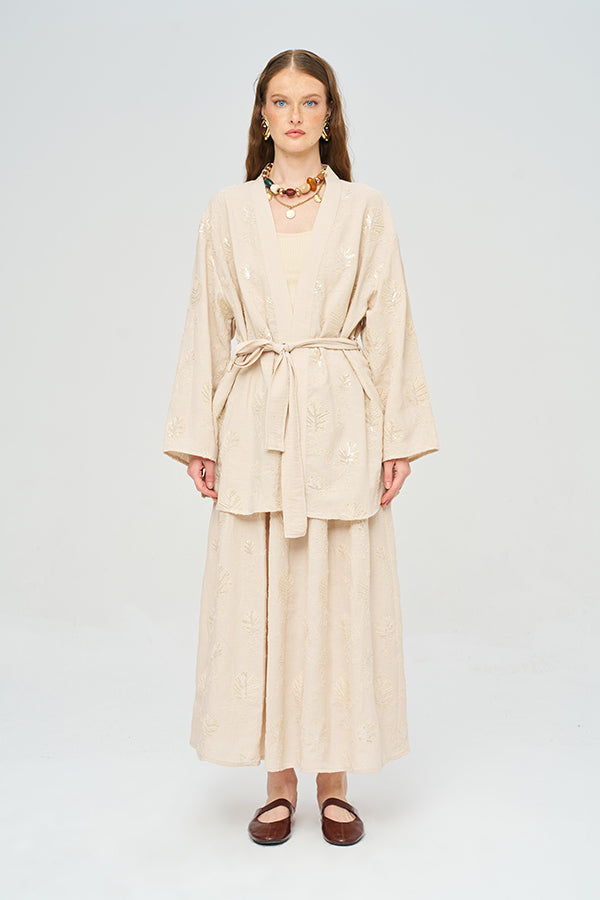 Toptan Kuşaklı Modern Kesim Yazlık Kadın Kimono Gri