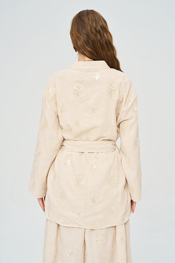 Toptan Kuşaklı Modern Kesim Yazlık Kadın Kimono Gri