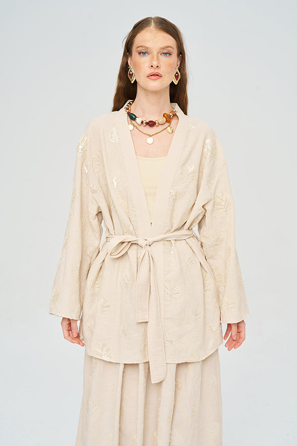 Toptan Kuşaklı Modern Kesim Yazlık Kadın Kimono Gri