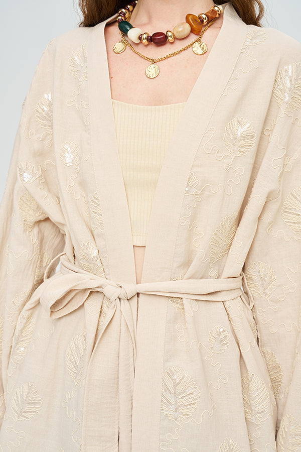 Toptan Kuşaklı Modern Kesim Yazlık Kadın Kimono Gri