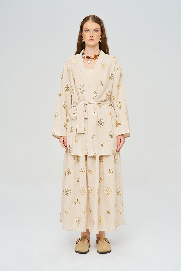 Toptan Kuşaklı Modern Kesim Yazlık Kadın Kimono Sarı