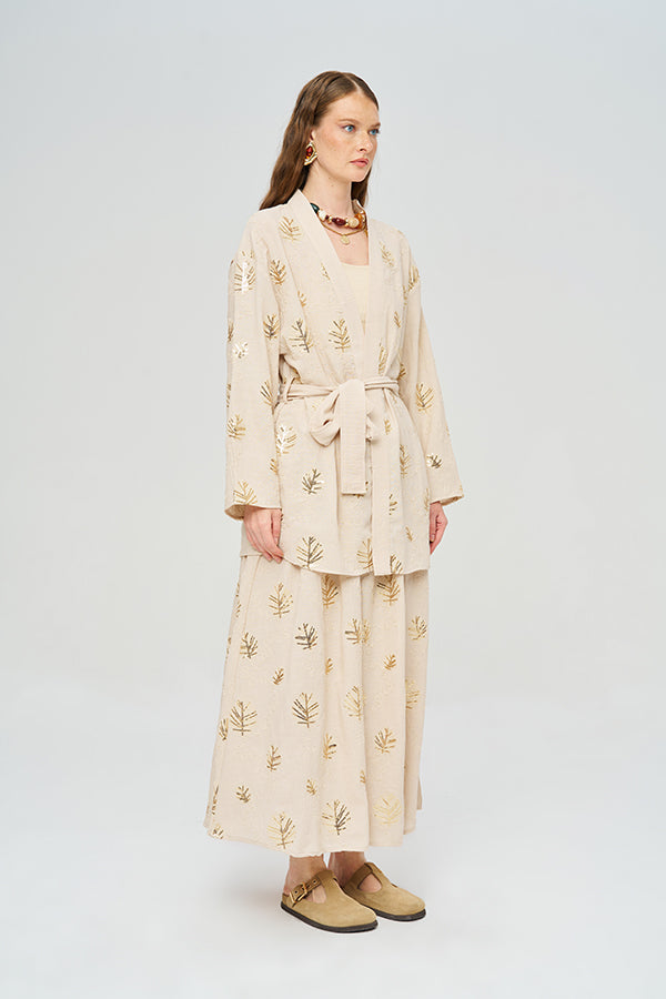 Toptan Kuşaklı Modern Kesim Yazlık Kadın Kimono Sarı