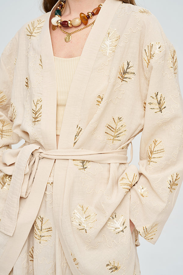 Toptan Kuşaklı Modern Kesim Yazlık Kadın Kimono Sarı
