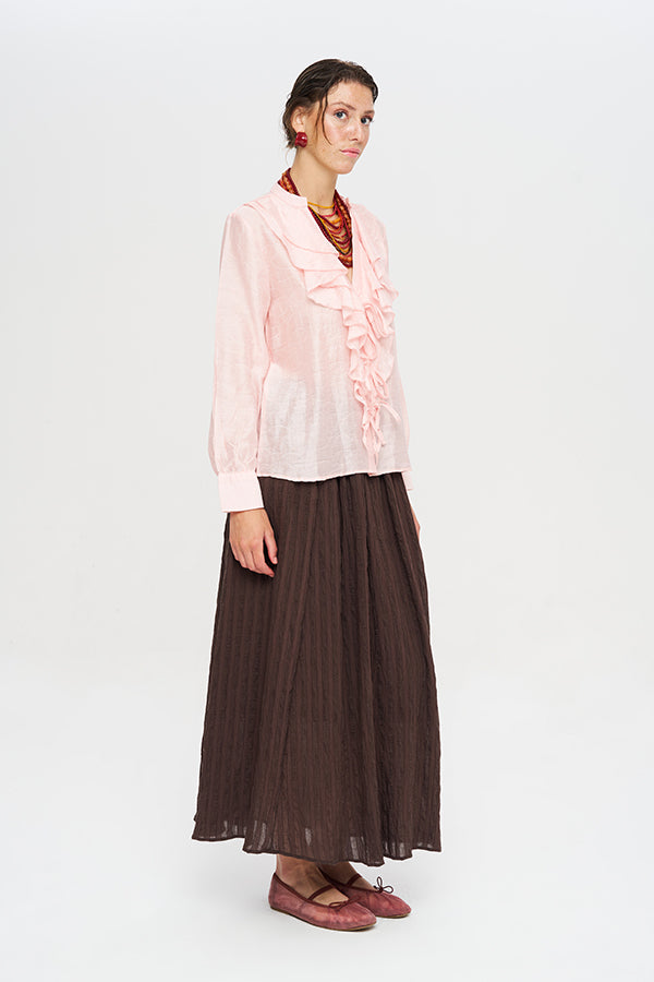 Toptan Fırfırlı Tencel Karışımlı Bluz