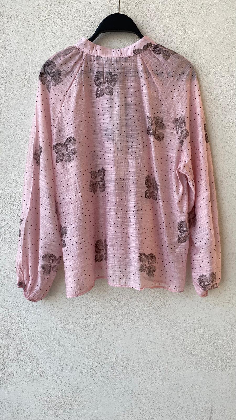 Toptan Pembe Çiçek Desenli Kadın Gömlek - Butik Yaz Koleksiyonu