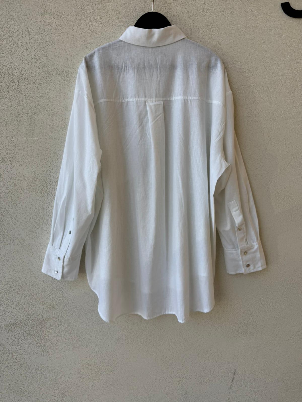 Toptan Keten Ekru Oversize Kadın Gömlek