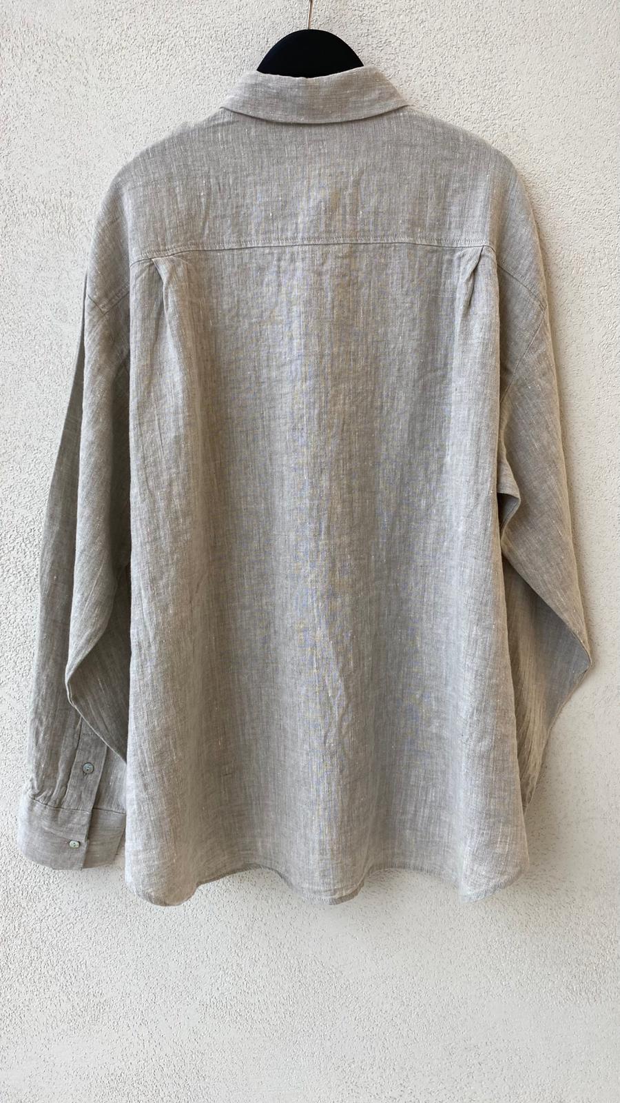 Toptan Oversize Keten Natur Kadın Gömlek - %100 Keten