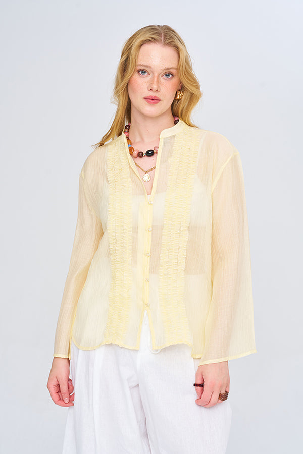 Toptan Fırfırlı Tencel Gömlek Sarı