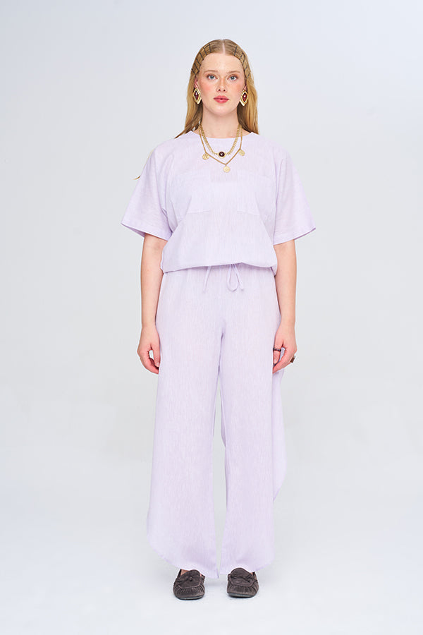 Toptan Pamuk Keten Oversize Cepli Lila Gömlek