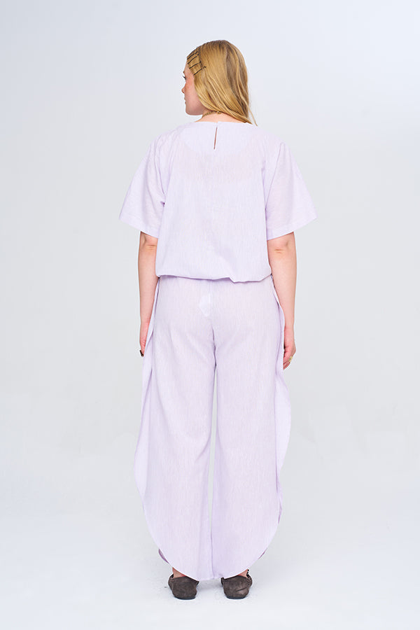 Toptan Pamuk Keten Oversize Cepli Lila Gömlek