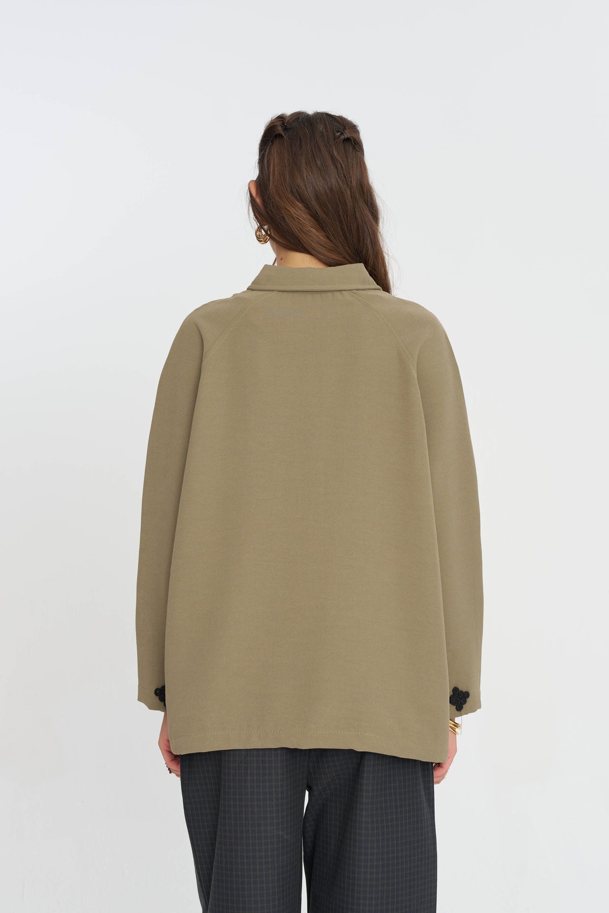 Toptan Çin Düğmeli Oversize Kadın Haki Gömlek