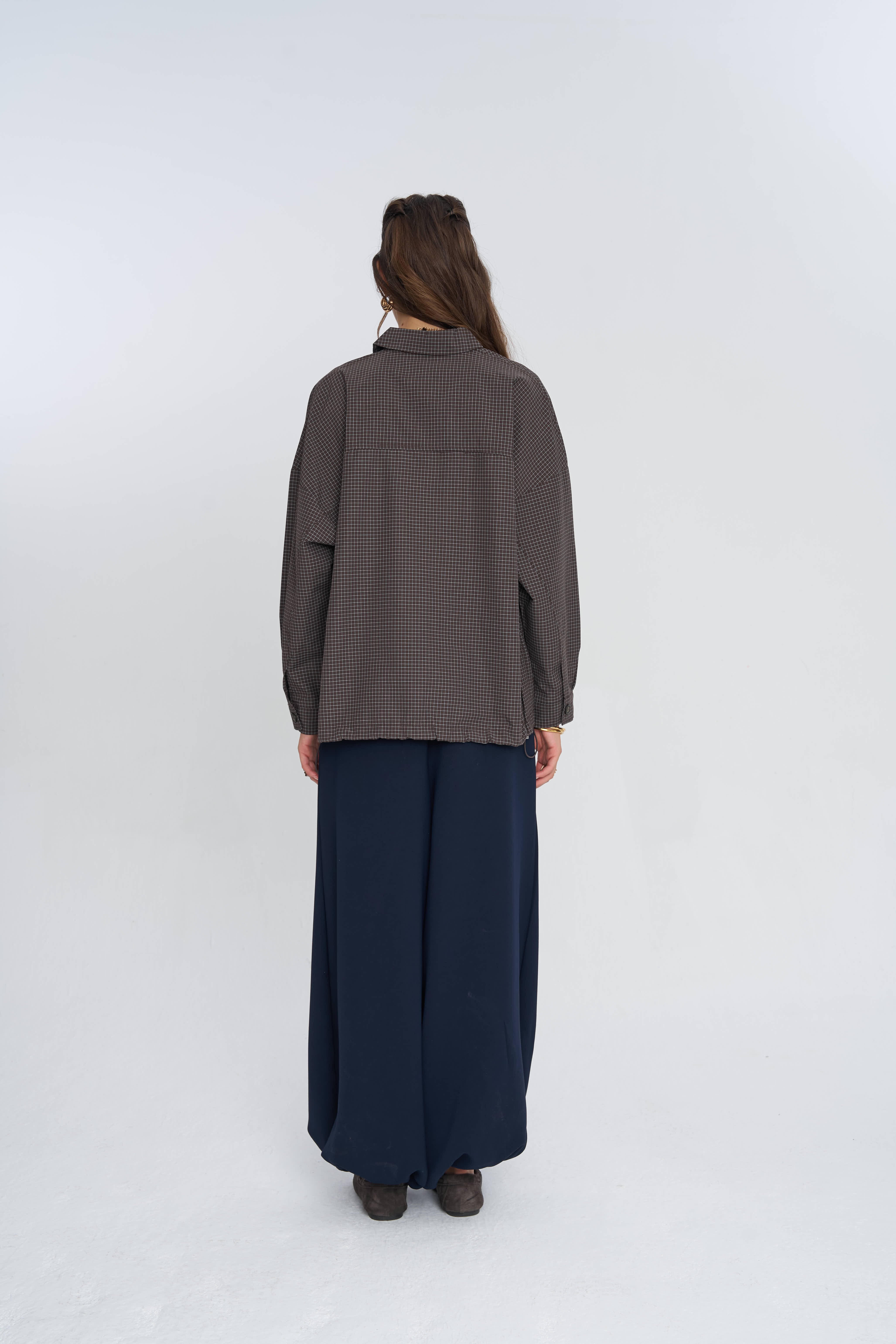 Toptan Ekoseli Oversize Kadın Gömlek