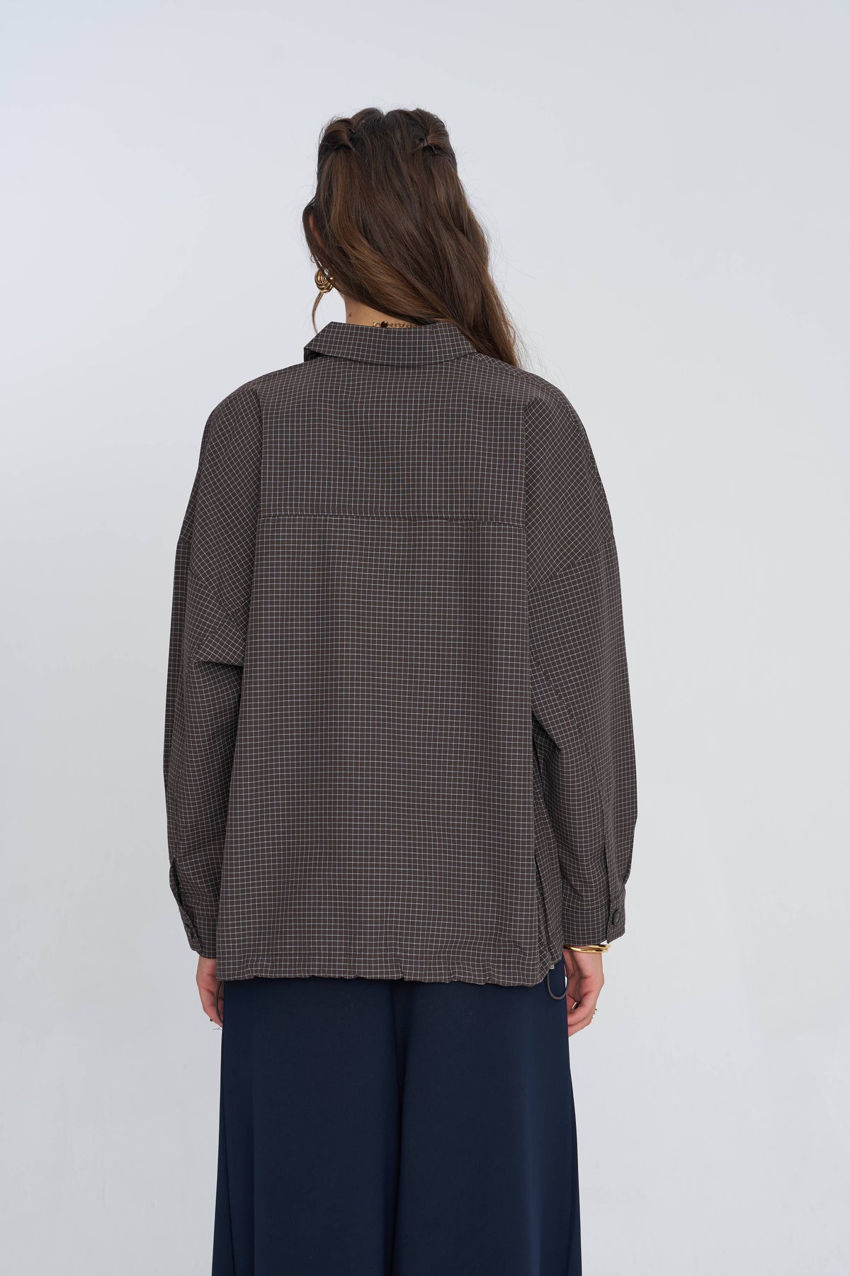 Toptan Ekoseli Oversize Kadın Gömlek