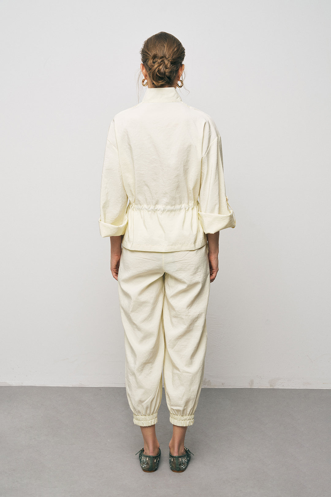 Orfeonegro Beli Büzgülü ve Bağlama Detaylı Sarı Fermuarlı Ceket