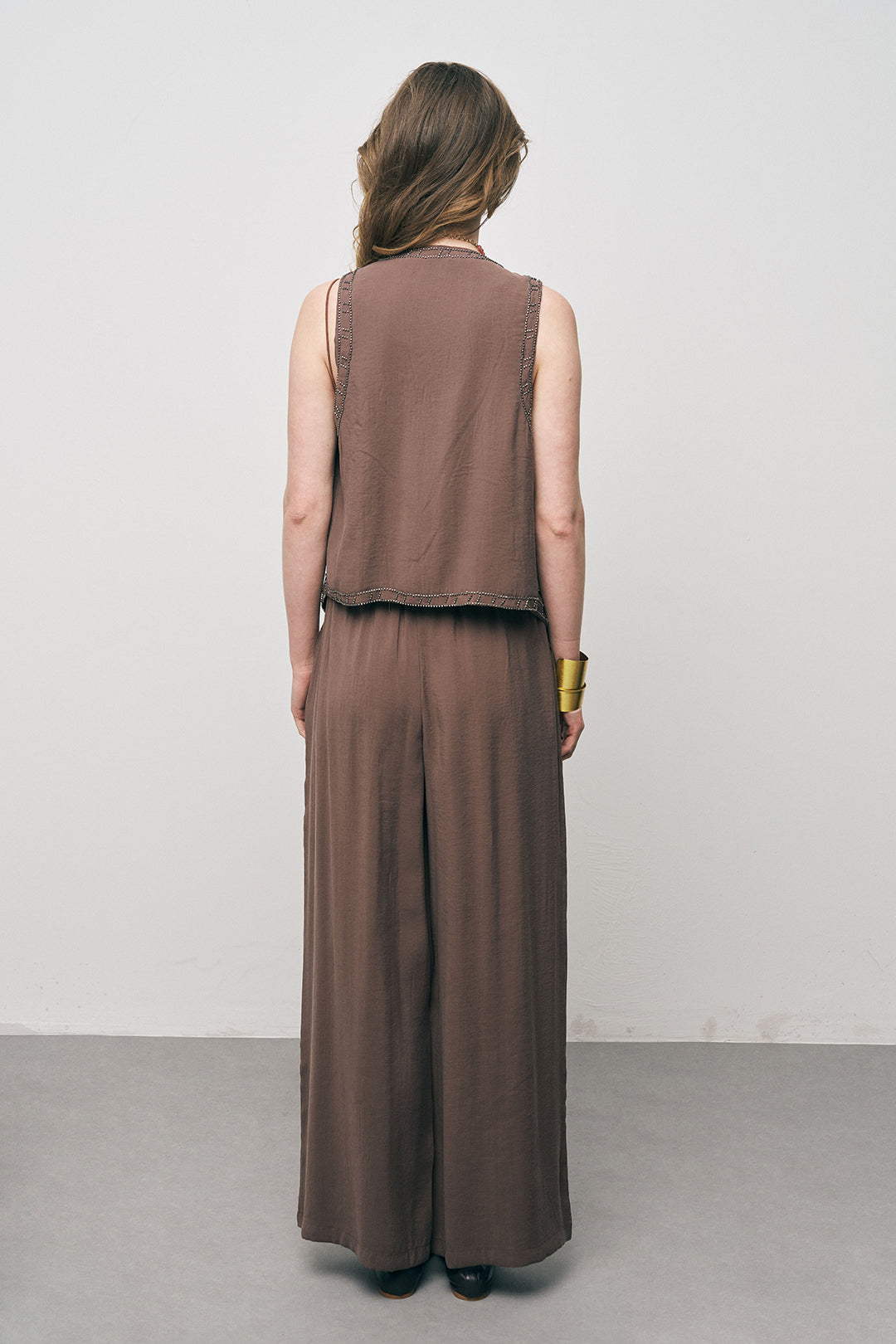 Orfeonegro Boncuk İşlemeli Kısa Kahve Yelek