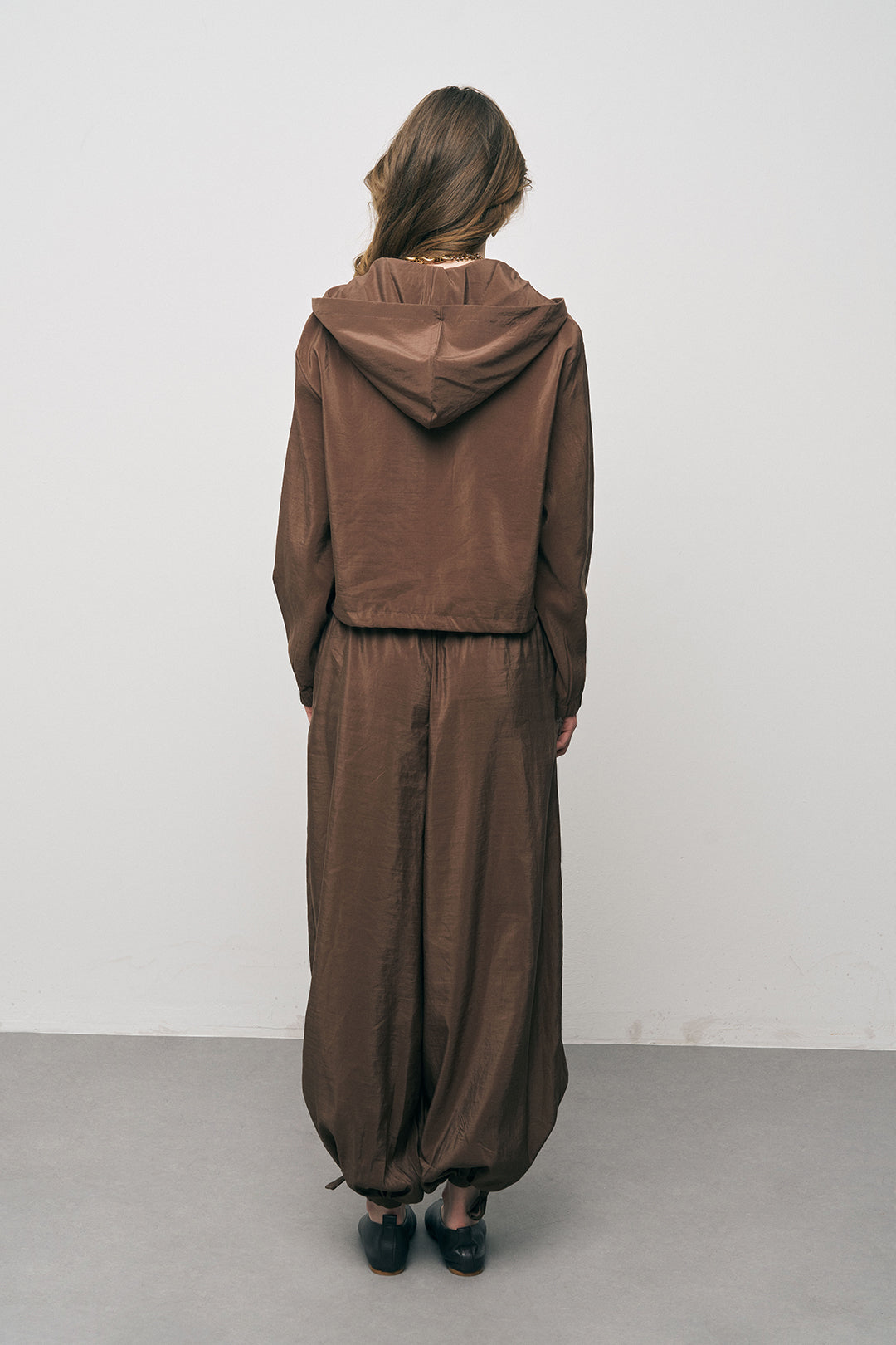 Orfeonegro Kahve Kapüşonlu Fermuarlı Lastikli Bel Detaylı Crop Ceket