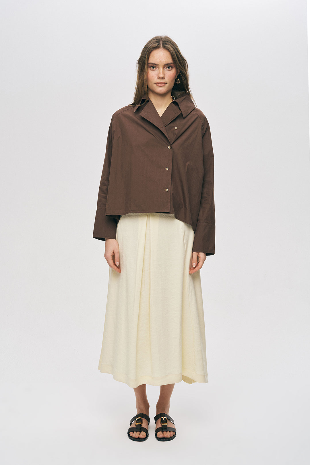 Orfeonegro Kruvaze Görünümlü Modern Kesim Kahverengi Gömlek