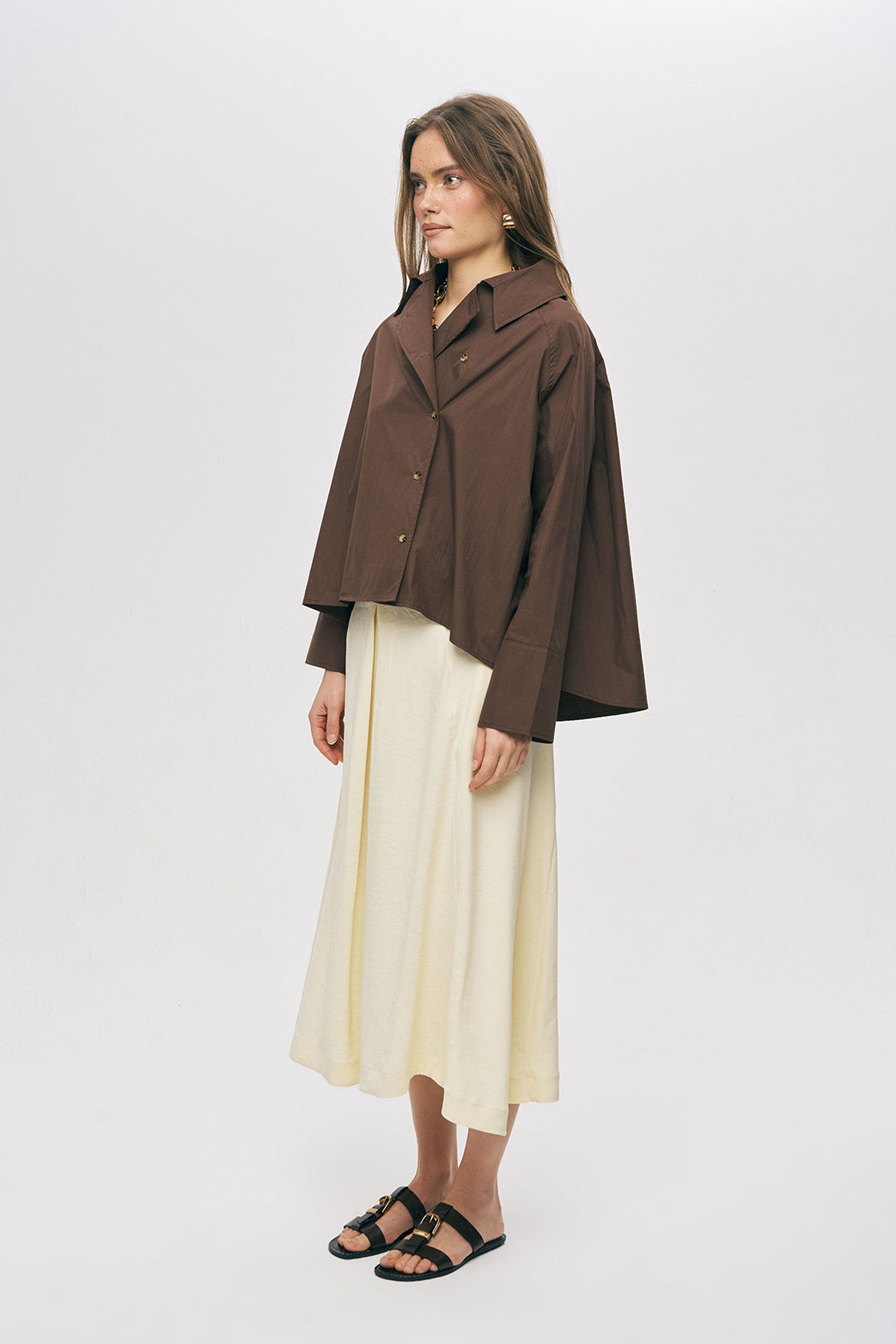 Orfeonegro Kruvaze Görünümlü Modern Kesim Kahverengi Gömlek